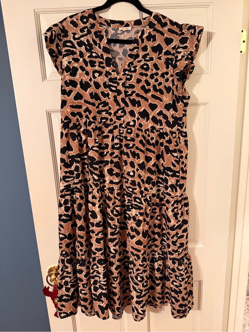 JODIFL Leopard Print Tiered Midi Dress in Brown & Black